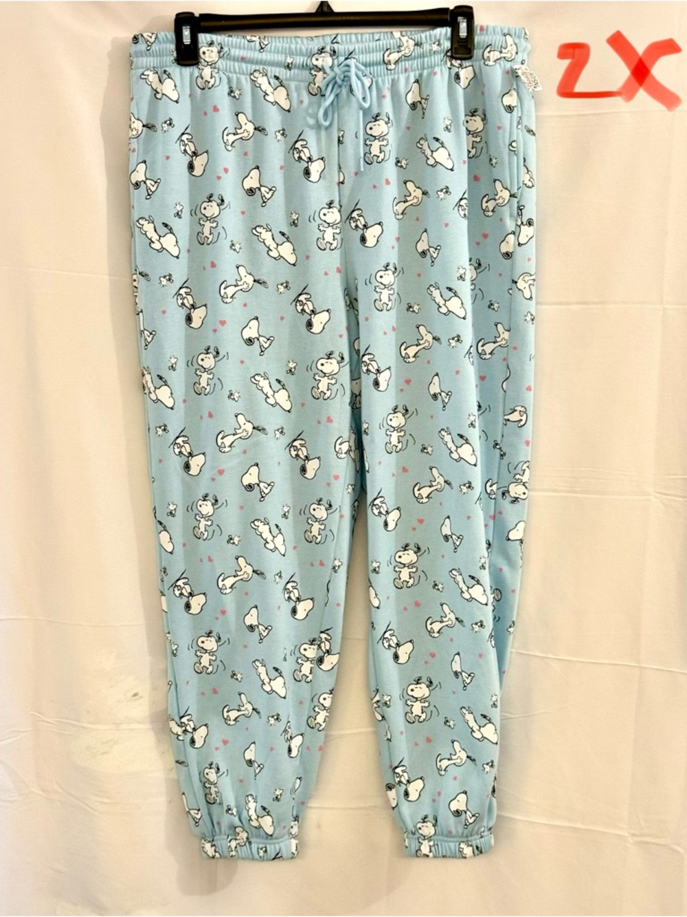 Light Blue Snoopy-Print Joggers with Elastic Waist